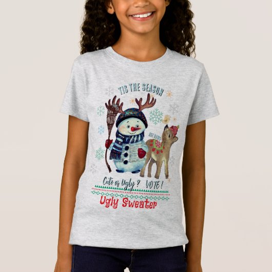 T-Shirt C'est la saison- Snowman mignon ou moche et âne (Devant)
