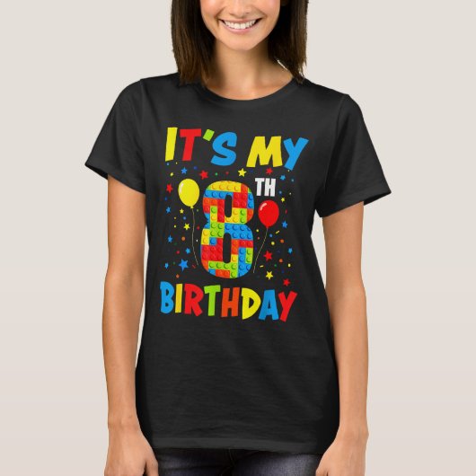 T-shirt C'est l'anniversaire de 8 ans blocs de constructio (Devant)