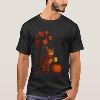 T-shirt C'est l'automne Yu2019Tous les chats feuilles d'au
