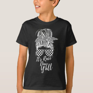 T-shirt C'est le Jour de la Course Y'all À damiers Drapeau
