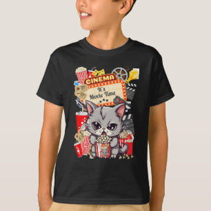 T-shirt C'est l'heure du film avec popcorn cat