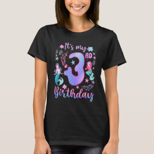 T-shirt C'est ma 3e fille d'anniversaire Mermaid 3 ans fil