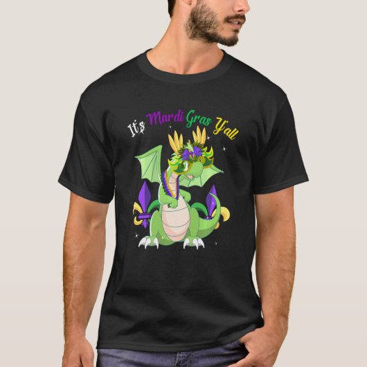 T-shirt C'est Mardi Gras Y'all Funny Dragon Mask & Beads M (Devant)