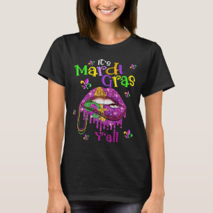T-shirt C'est Mardi Gras Y'all Violet Lip Lady Mask perles