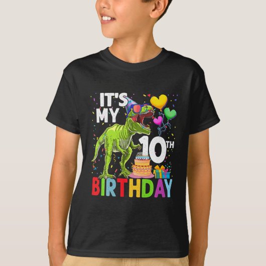 T-shirt C'est mon 10e anniversaire Dinosaur T - Rex Happy  (Devant)