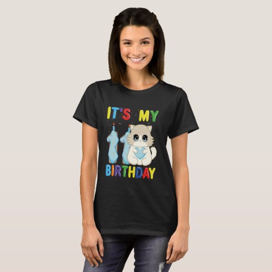 T-shirt C'est mon 11e anniversaire garçon 11 ans Ragdoll C (Devant entier)