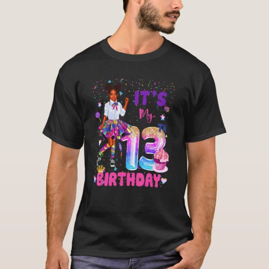 T-shirt C'est mon 13e anniversaire Africaine Américaine Bl (Devant)