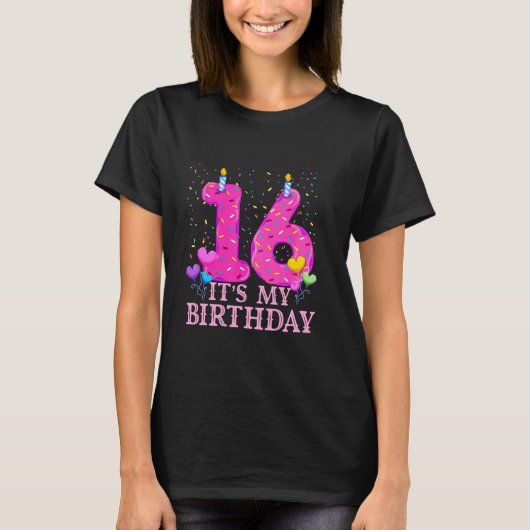T-shirt C'est mon 16e anniversaire Doux beigne Joyeux 16 a (Devant)