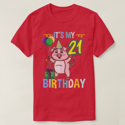 T-shirt C'est mon 21e anniversaire mignon porc (Design devant)