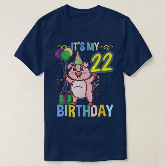 T-shirt C'est mon 22e anniversaire mignon porc (Design devant)