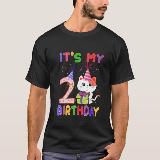 T-shirt C'est mon 2e anniversaire fille mignonne Chat Anni (Devant)
