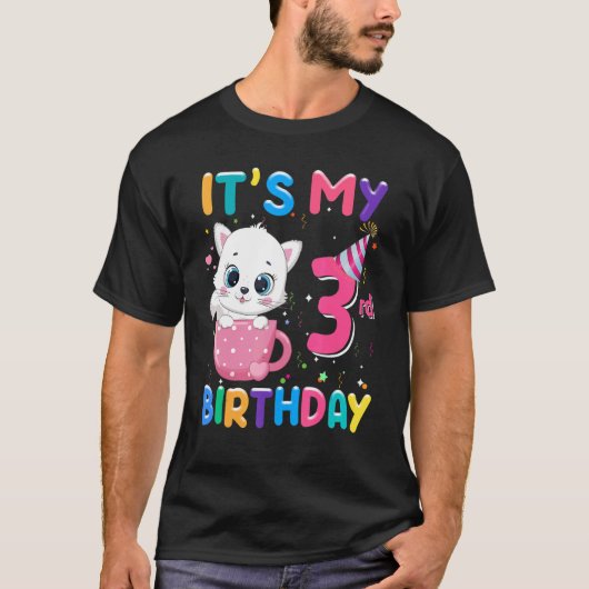 T-shirt C'est mon 3e anniversaire fille chat anniversaire (Devant)