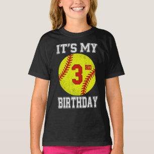 T-shirt C'est mon 3e anniversaire fille softball 3 ans