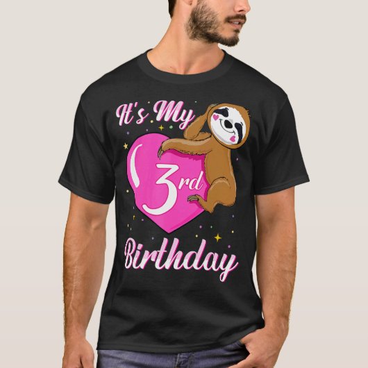 T-shirt C'Est Mon 3e Anniversaire Rose Souriant Thème Fill (Devant)