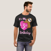 T-shirt C'Est Mon 3e Anniversaire Rose Souriant Thème Fill (Devant entier)