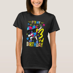 T-shirt C'est mon 3ème anniversaire Dabbing Autisme Puzzle