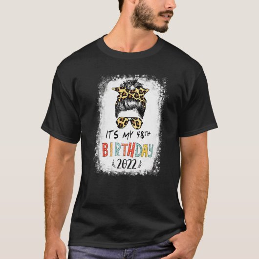 T-shirt C'est mon 48e anniversaire fille Leopard Messy Bun (Devant)