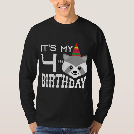 T-shirt C'est mon 4e anniversaire 4 ans Raccoon enfant B-d (Devant)