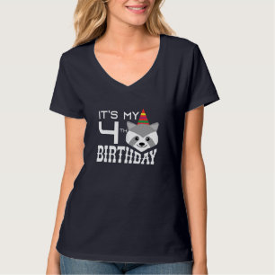 T-shirt C'est mon 4e anniversaire 4 ans Raccoon enfant B-d