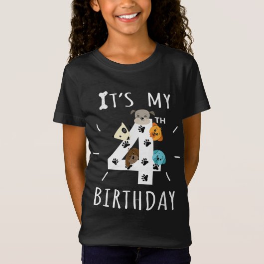 T-Shirt C'est mon 4e anniversaire Amoureux des chiens Thèm (Devant)