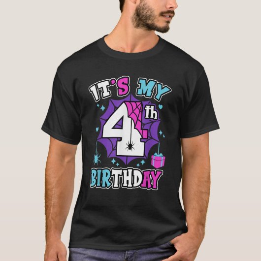 T-shirt C'est mon 4e anniversaire Spider Web Thème Party 4 (Devant)