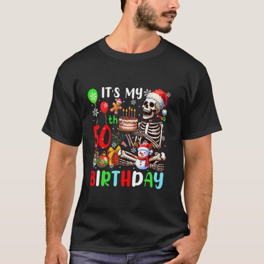 T-shirt C'est mon 50e anniversaire Noël Père Noël Skeleton (Devant)