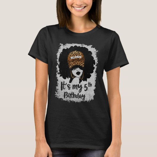 T-shirt C'est mon 5e anniversaire 5 ans Leopard Melanin G (Devant)