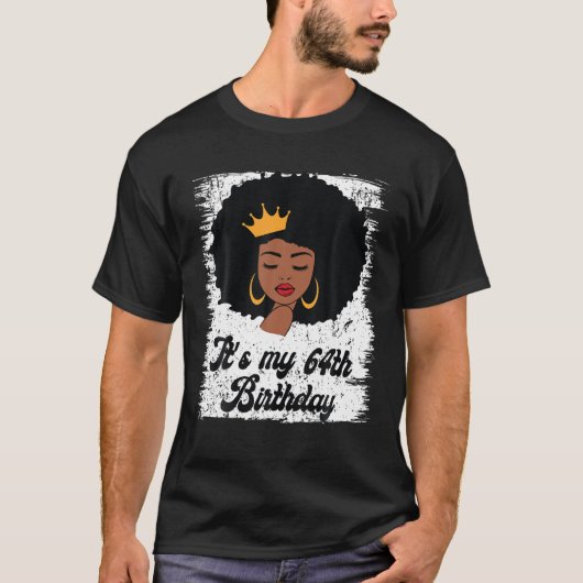 T-shirt C'est mon 64e anniversaire Black Afro Queen Annive (Devant)