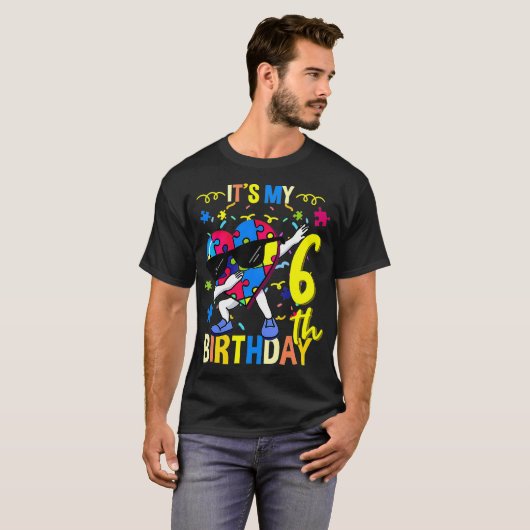 T-shirt C'est mon 6ème anniversaire Dabbing Autism Puzzle (Devant entier)