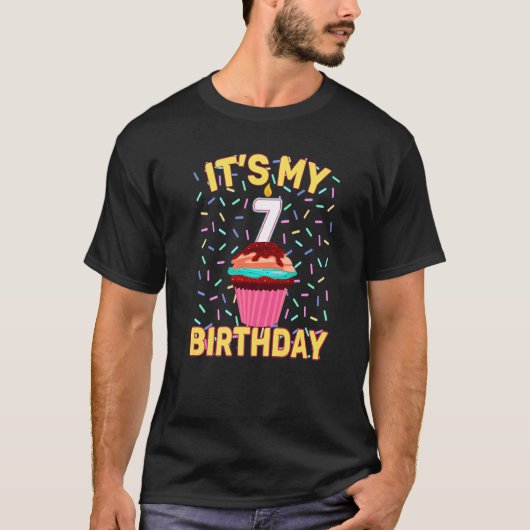 T-shirt C'est mon 7e anniversaire Cupcake sucré 7 ans Ol (Devant)