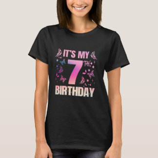 T-shirt C'est mon 7ème anniversaire thème papillon 7 ans f