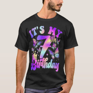 T-shirt C'est mon 7ème anniversaire thème papillon 7 ans P