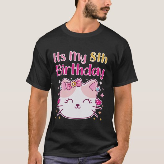 T-shirt C'est mon 8e anniversaire Chat Kitten Fille Matchi (Devant)