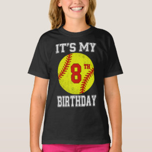 T-shirt C'est mon 8e anniversaire fille softball 8 ans
