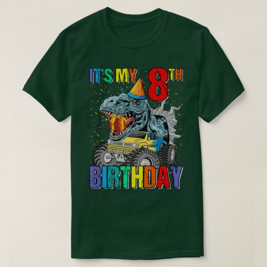 T-shirt C'est mon 8e anniversaire Monster Truck Dinosaur B (Design devant)