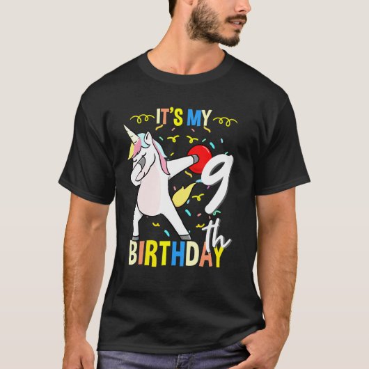 T-shirt C'Est Mon 9E Anniversaire Dabbing Unicorn Bowling (Devant)