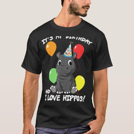 T-shirt C'est mon anniversaire J'aime Hippopotames Fête d' (Devant)