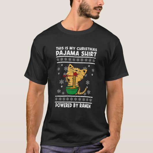 T-shirt C'Est Mon Pajama De Noël Alimenté Chat Père Noël L (Devant)