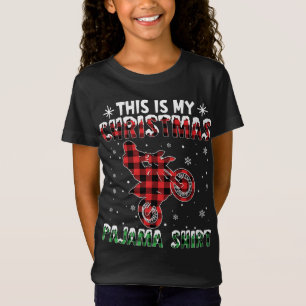 T-Shirt c'est mon pyjama de Noël Dirt Bike rouge plaid Mo
