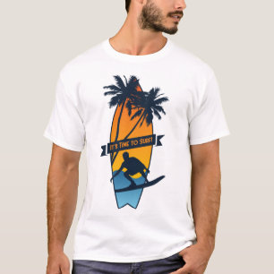 T-shirt C'est Temps de Surfer sur le Palmier au Coucher du