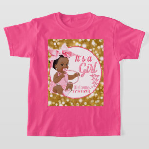 T-shirt C'est un Baby shower ethnique de fille rose et or