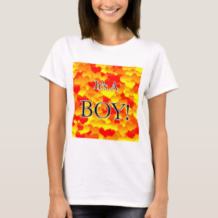 T-shirt C'est un garçon ! Coeurs rouge et jaune