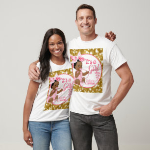 T-shirt C'est une fille rose & or Baby shower ethnique bla