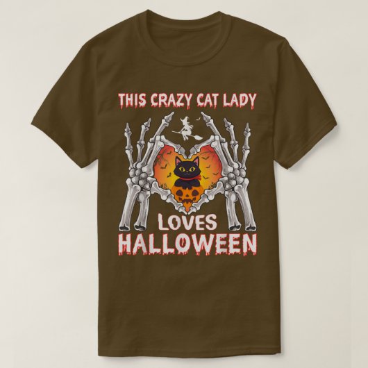 T-shirt Cette Dingue Chat Lady Aime Le Costume D'Halloween (Design devant)