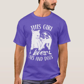 T-shirt Cette Fille Aime Les Chats Et Chiens Chien Amoureu