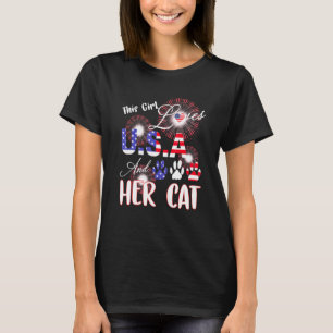 T-shirt Cette Fille Aime Usa Et Son Drapeau Américain Chat