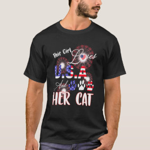 T-shirt Cette Fille Aime Usa Et Son Drapeau Américain Chat