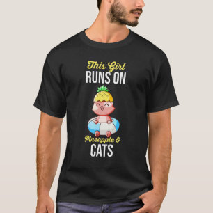 T-shirt Cette Fille Court Sur Ananas & Chats
