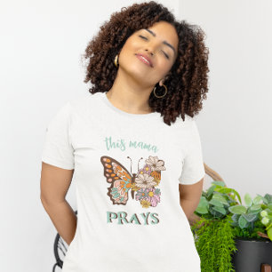 T-shirt Cette maman prie Christian Retro papillon floral