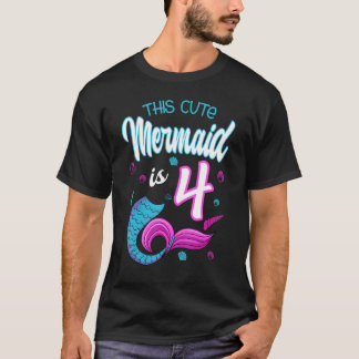 T-shirt Cette Mignonne Sirène Est 4 Anniversaire Célébrati